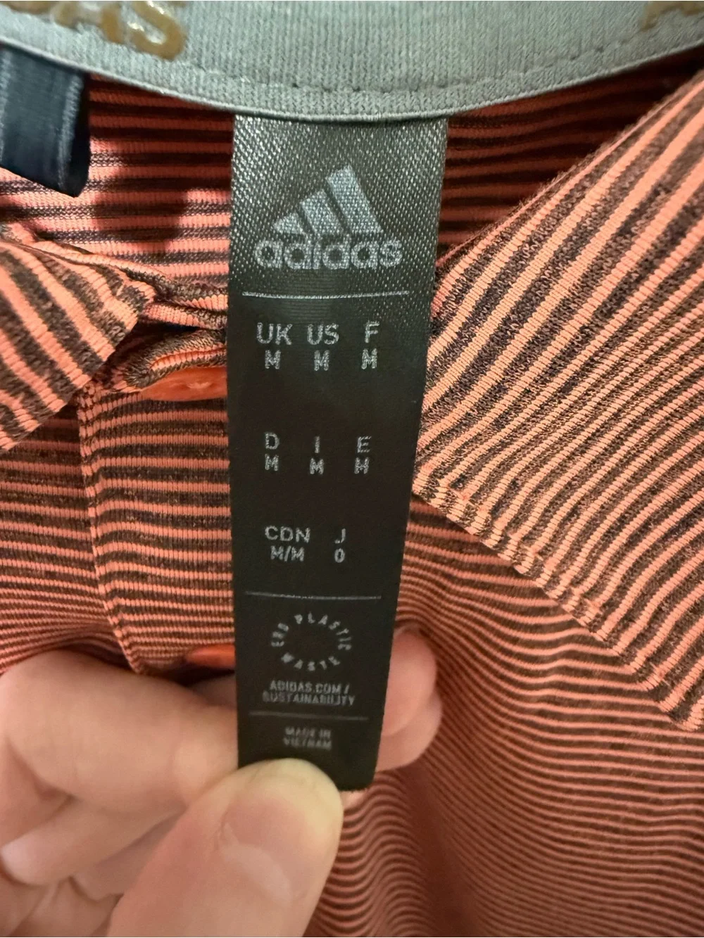 Adidas Men’s Coral Stripe Polo Shirt with Pinehurst US Open Logo